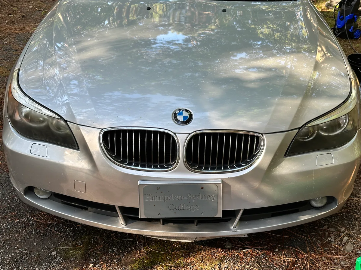 Silver BMW front exterior after exterior detail — polished hood and clean grille Southern Pines NC
